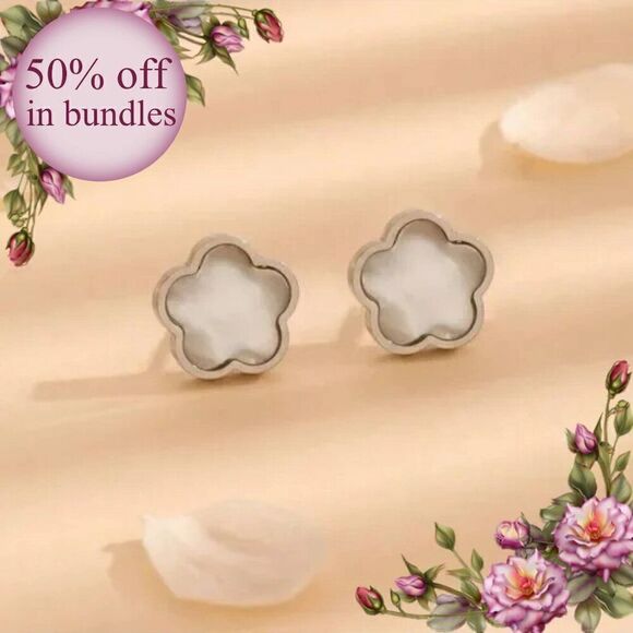 Five Petals Flower Minimalist Stainless Steel Earring - Picture 1 of 10